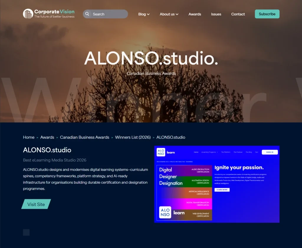 Corporate Vision Canadian Business Awards feature: Best eLearning Media Studio 2026