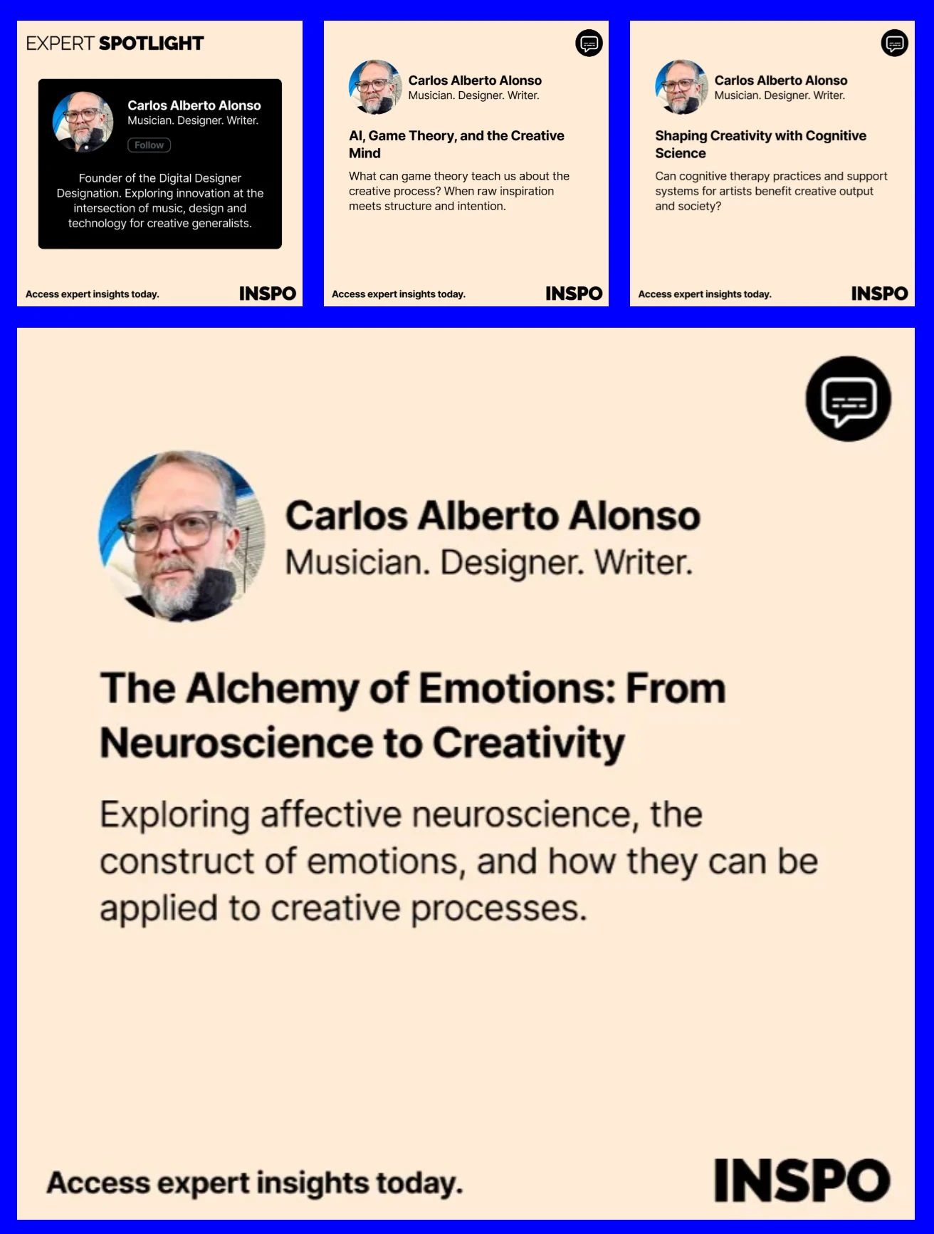 INSPO Expert Spotlight featuring Carlos Alberto Alonso on the creative mind